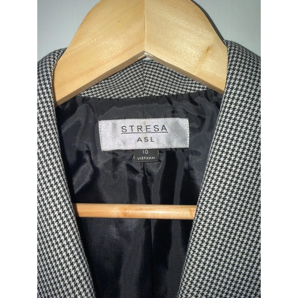 Stresa ASL Womens Houndstooth Skirt Suit Set Black White Size 10 Blazer Skirt